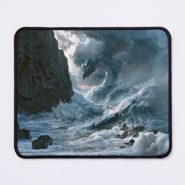 Item preview, A colossal Sea Serpent weaving through towering ocean waves beside towering sea cliffs beneath dramatic storm clouds, Fantasy & Mythological Creatures designed and sold by CDC40.