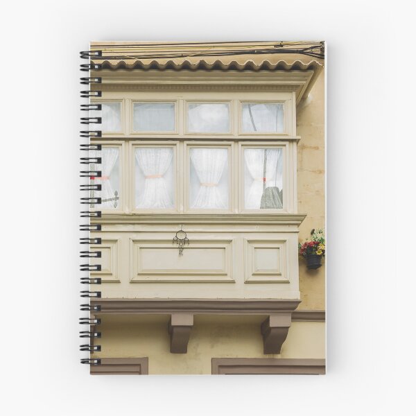 Item preview, Vintage Bay Window On Sunlit Yellow Facade With Curtains And Flower Pots, European Architecture designed and sold by Nmallia.
