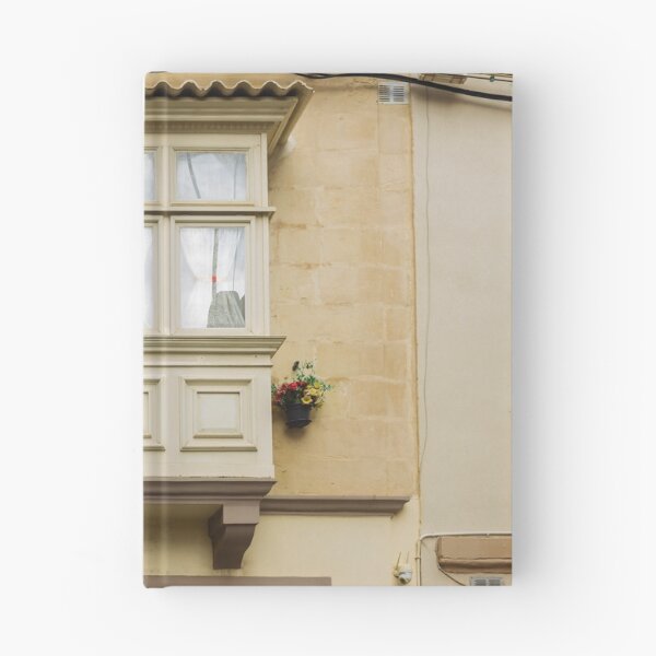 Item preview, Vintage Bay Window On Sunlit Yellow Facade With Curtains And Flower Pots, European Architecture designed and sold by Nmallia.