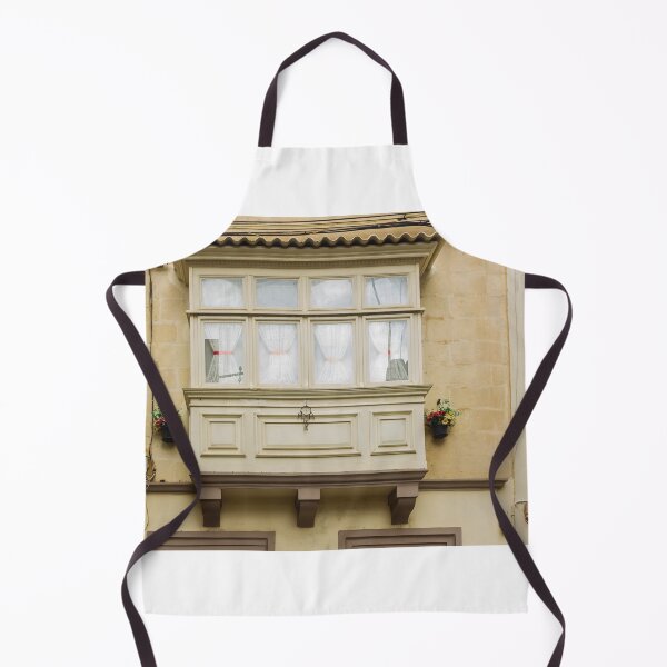 Item preview, Vintage Bay Window On Sunlit Yellow Facade With Curtains And Flower Pots, European Architecture designed and sold by Nmallia.