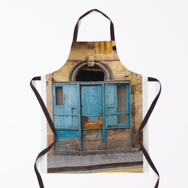 Item preview, Weathered Blue Wooden Doors Under Arched Entrance on Crumbling Historic City Façade designed and sold by Nmallia.
