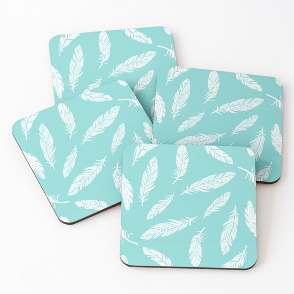Item preview, White on Teal Boho Feather Pattern designed and sold by Flora-and-Fable.