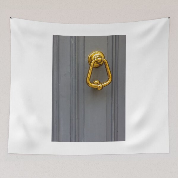 Item preview, Gold Door Knocker On Grey Wooden Door: Elegant Classic Decorative Hardware Accessory designed and sold by Nmallia.