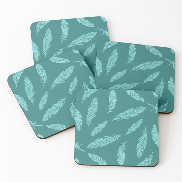 Item preview, Tonal Teal Boho Feather Pattern designed and sold by Flora-and-Fable.