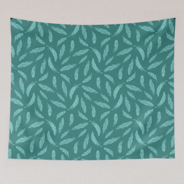 Item preview, Tonal Teal Boho Feather Pattern designed and sold by Flora-and-Fable.