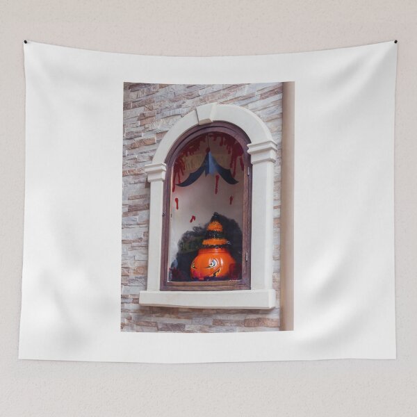 Item preview, Halloween Pumpkin Display in Arched Window With Red Drips and Festive Garland Decoration designed and sold by Nmallia.