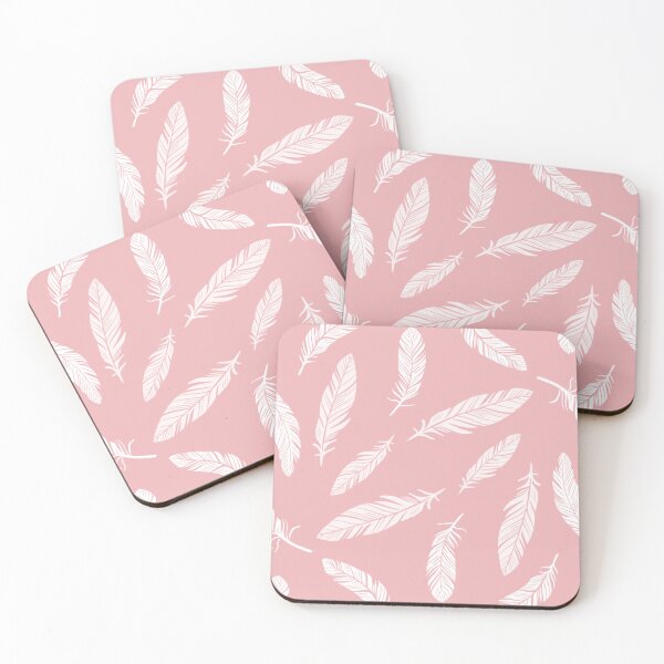 Item preview, White on Pink Boho Feather Pattern designed and sold by Flora-and-Fable.