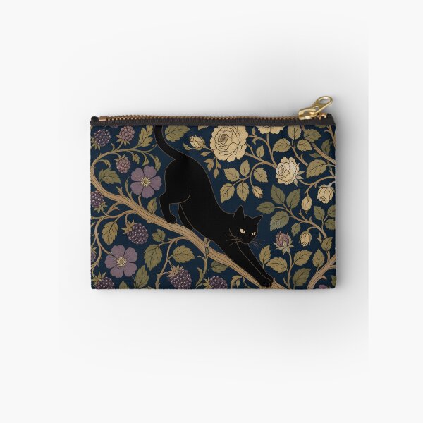 Item preview, William Morris Black Cat Stretching in Bramble Rose Bower with Berries Vintage Tapestry Pattern HD designed and sold by bard-art.