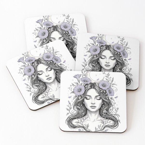 Item preview, Moonflower Muse Celestial Botanical Portrait Graphic designed and sold by InkDriveStudio.