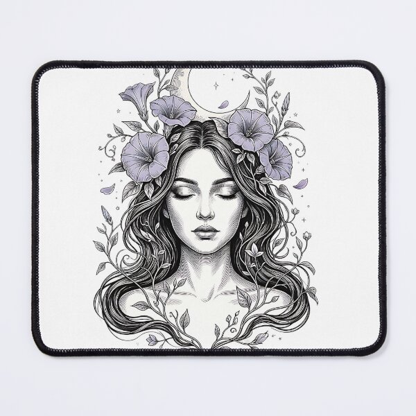 Item preview, Moonflower Muse Celestial Botanical Portrait Graphic designed and sold by InkDriveStudio.