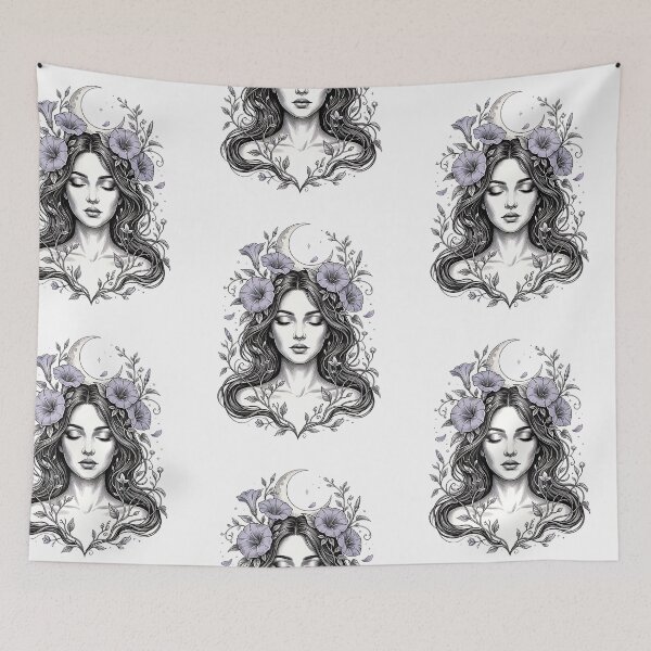 Item preview, Moonflower Muse Celestial Botanical Portrait Graphic designed and sold by InkDriveStudio.