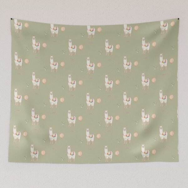 Item preview, Cute Watercolor Llama with Hot Air Balloon Sage Green Pattern designed and sold by svitlaarty.