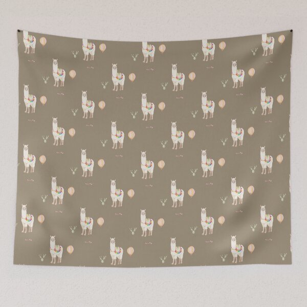 Item preview, Cute Watercolor Llama with Hot Air Balloon Taupe Brown Pattern designed and sold by svitlaarty.