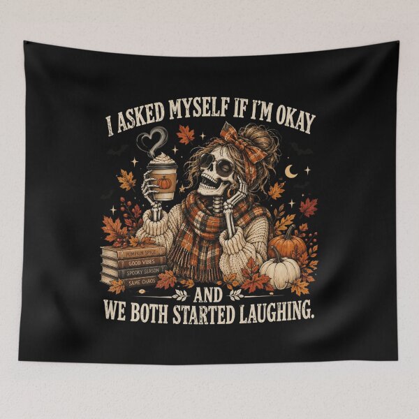 Item preview, Funny Fall Skeleton, Pumpkin Spice Coffee Humor, Sarcastic Autumn Quote, Cozy Fall Coffee Lover, Cute Spooky Season Gift designed and sold by Quiajia.