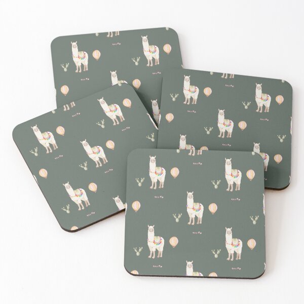 Item preview, Cute Watercolor Llama with Hot Air Balloon Dark Green Pattern designed and sold by svitlaarty.