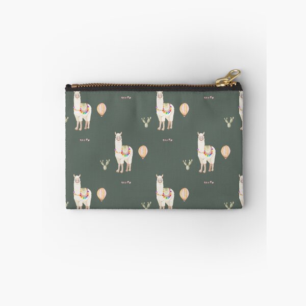Item preview, Cute Watercolor Llama with Hot Air Balloon Dark Green Pattern designed and sold by svitlaarty.