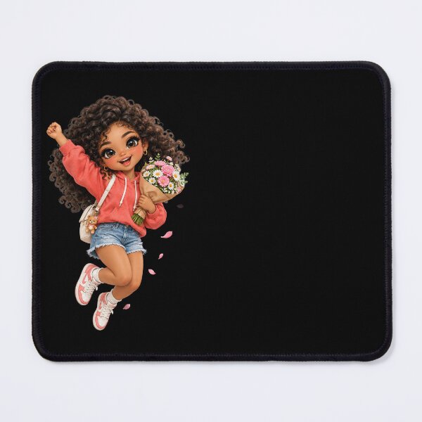Item preview, Joyful Black Girl Jumping With Spring Flowers Bouquet designed and sold by taogiauco.
