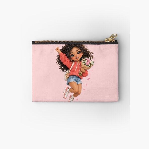 Item preview, Joyful Black Girl Jumping With Spring Flowers Bouquet designed and sold by taogiauco.