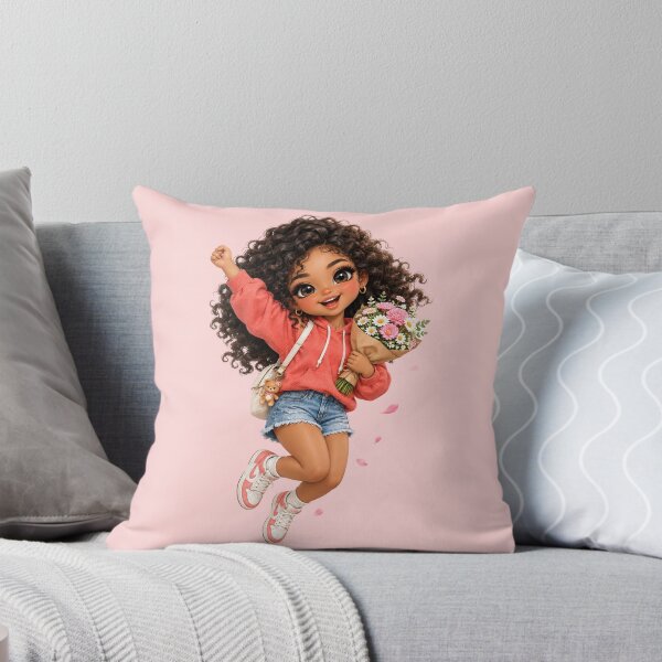 Item preview, Joyful Black Girl Jumping With Spring Flowers Bouquet designed and sold by taogiauco.