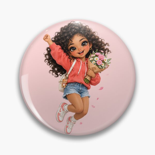 Item preview, Joyful Black Girl Jumping With Spring Flowers Bouquet designed and sold by taogiauco.