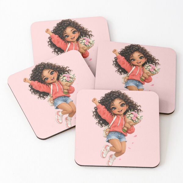 Item preview, Joyful Black Girl Jumping With Spring Flowers Bouquet designed and sold by taogiauco.