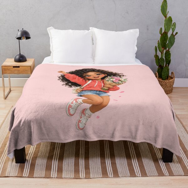 Item preview, Joyful Black Girl Jumping With Spring Flowers Bouquet designed and sold by taogiauco.