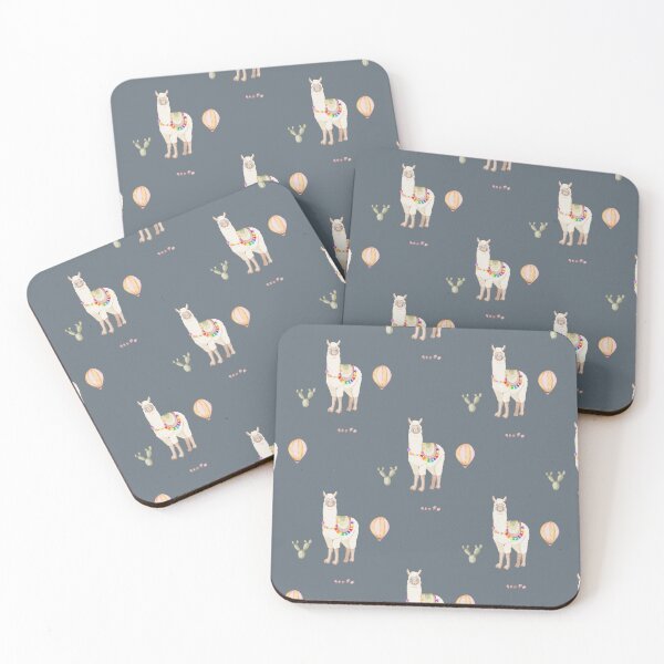 Item preview, Cute Watercolor Llama with Hot Air Balloon Slate Blue Pattern designed and sold by svitlaarty.