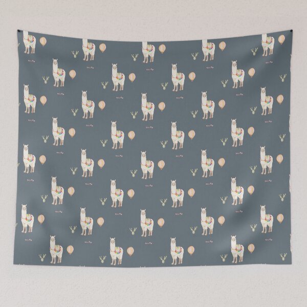 Item preview, Cute Watercolor Llama with Hot Air Balloon Slate Blue Pattern designed and sold by svitlaarty.