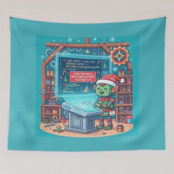 Item preview, Deck The Halls With Lines Of Code Funny Coding Elf AI designed and sold by SmartPuns.