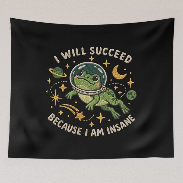 Item preview, I Will Succeed Space Frog, Funny Motivational Frog Quote, Cute Cosmic Frog, Positive Mindset Meme, Inspirational Gift for Frog Lovers designed and sold by Quiajia.