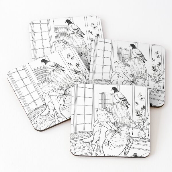 Item preview, Cat, pigeon, animal, love, peace, black and white, Japan designed and sold by citravisuel.