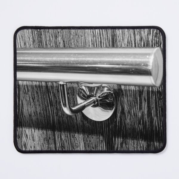 Item preview, Close-Up Of Chrome Door Lever With Round Backplate On Wood Door, Textured Grain, Black And White designed and sold by Nmallia.