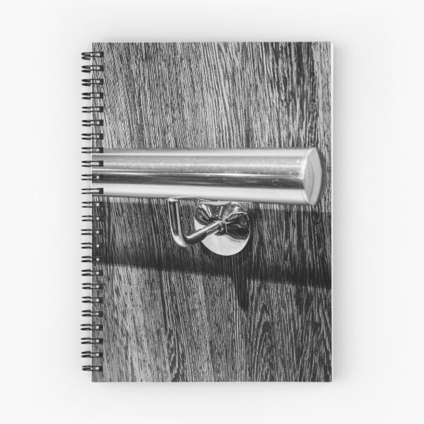 Item preview, Close-Up Of Chrome Door Lever With Round Backplate On Wood Door, Textured Grain, Black And White designed and sold by Nmallia.