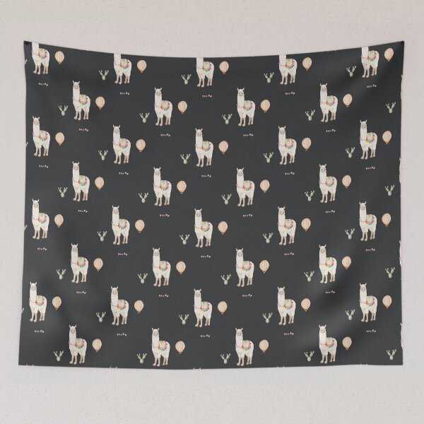 Item preview, Cute Watercolor Llama with Hot Air Balloon Black Pattern designed and sold by svitlaarty.