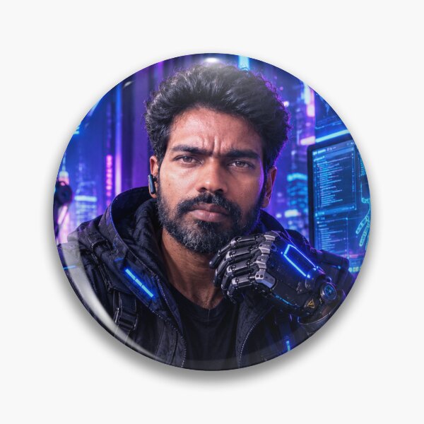 Item preview, Futuristic cyberpunk technician working with advanced robotic hands and glowing neon screens in a high-tech control room, generative AI designed and sold by Alphakingbeast.