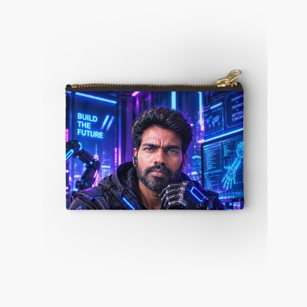 Item preview, Futuristic cyberpunk technician working with advanced robotic hands and glowing neon screens in a high-tech control room, generative AI designed and sold by Alphakingbeast.