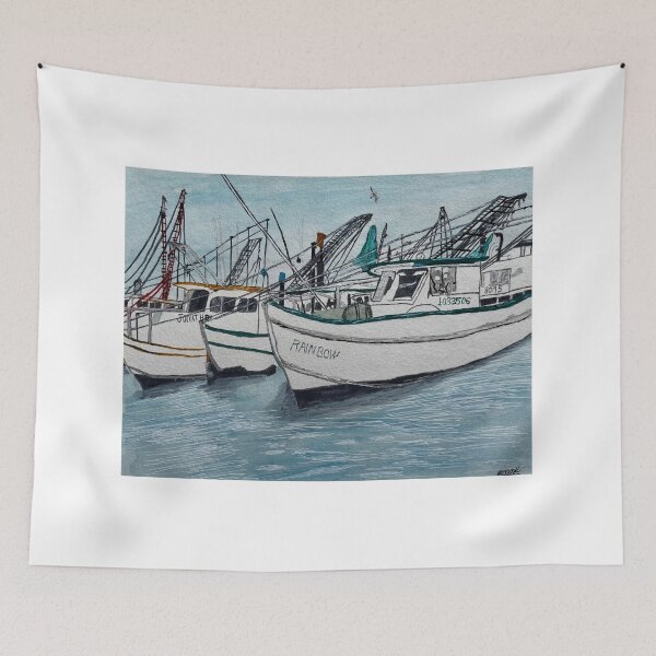 Item preview, Harbor Fishing Boats Watercolor designed and sold by BirdandaBrush.