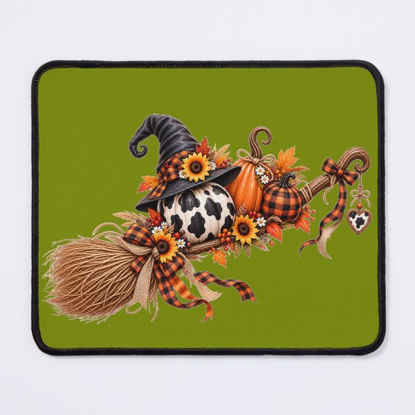 Item preview, Cow Print Witch Broom Autumn Design designed and sold by Wild Ink Studio by Barbara.