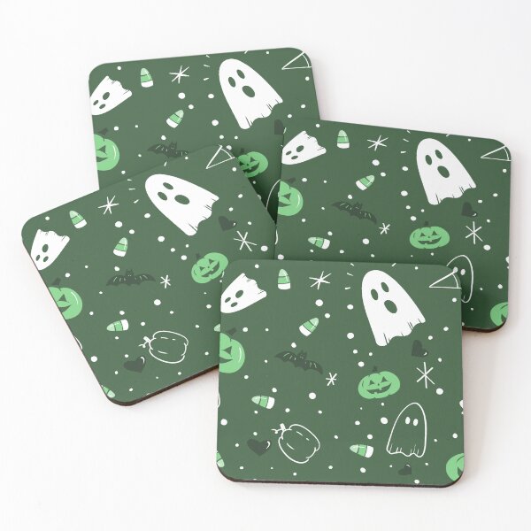 Item preview, Cute Green Halloween Ghost Pattern designed and sold by Flora-and-Fable.