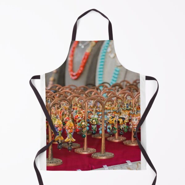 Item preview, Colorful Handmade Jewelry Earrings Display At Market With Beaded Necklaces, Trinkets, And Copper Stands designed and sold by Nmallia.