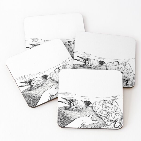 Item preview, Cat, pigeon, animal, love, peace, black and white, Japan designed and sold by citravisuel.