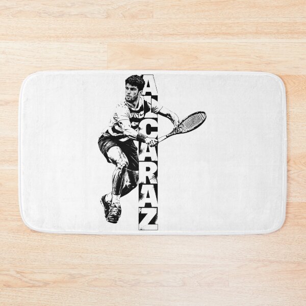 Item preview, Carlos Alcaraz Tennis Action Graphic Vertical Text Portrait designed and sold by dartoffofo⭐⭐⭐⭐⭐.