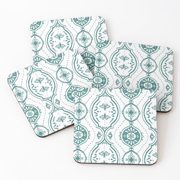 Item preview, Teal and White Hand Drawn Butterfly Damask Pattern designed and sold by Flora-and-Fable.