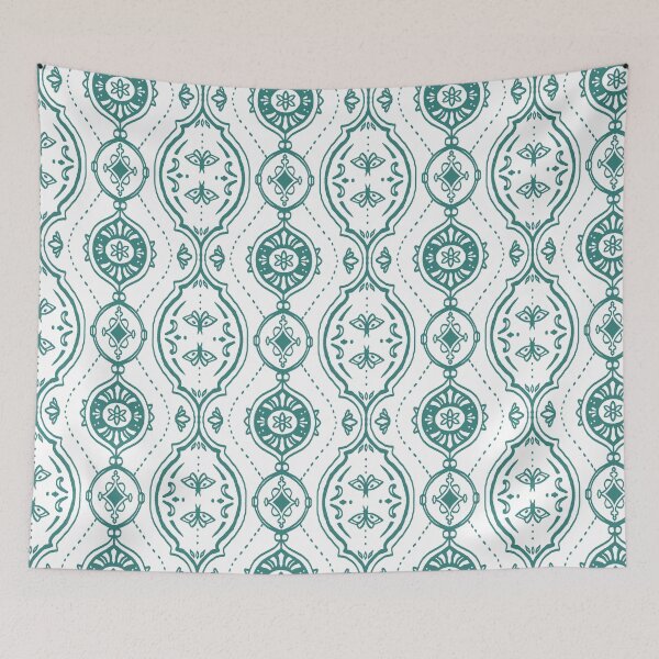 Item preview, Teal and White Hand Drawn Butterfly Damask Pattern designed and sold by Flora-and-Fable.