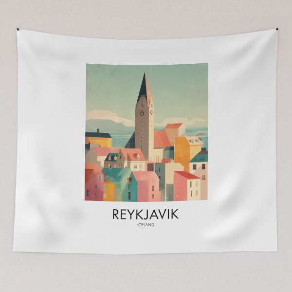 Item preview, Reykjavik – Pastel Colourful City Travel Print, Iceland designed and sold by MarkedArtPrints.