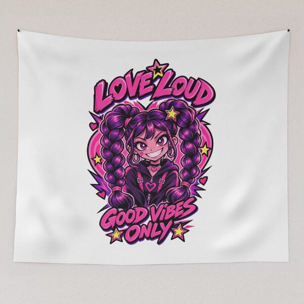 Item preview, Love Loud Good Vibes Only – Cute Pink Anime Girl designed and sold by AMIR PRO .