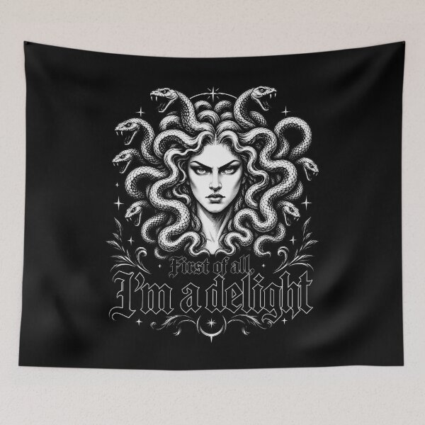 Item preview, First of All, I'm a Delight, Funny Halloween Medusa Quote, Sarcastic Spooky Humor, Sassy Mythology Aesthetic, Gothic Halloween Gift designed and sold by Cchotlan.