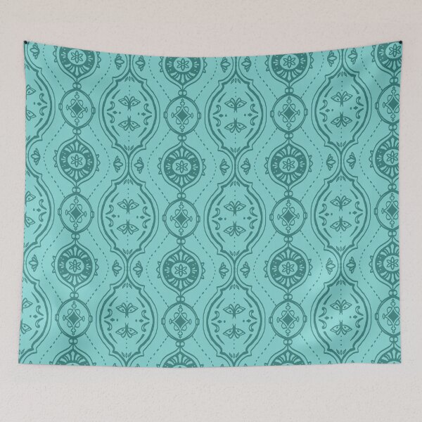 Item preview, Turquoise on Teal Tonal Hand Drawn Butterfly Damask Pattern designed and sold by Flora-and-Fable.