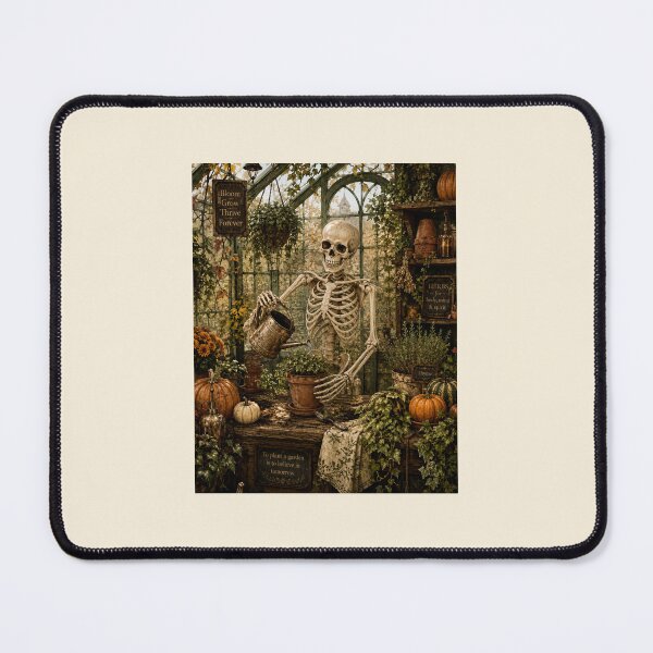 Item preview, The Greenhouse Keeper — Cozy Halloween Skeleton Gardener designed and sold by Novel Works Studio.