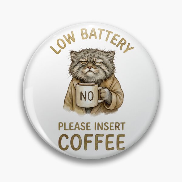 Item preview, Funny Grumpy Pallas Cat Coffee Low Battery Watercolor designed and sold by PawtopiaArt.